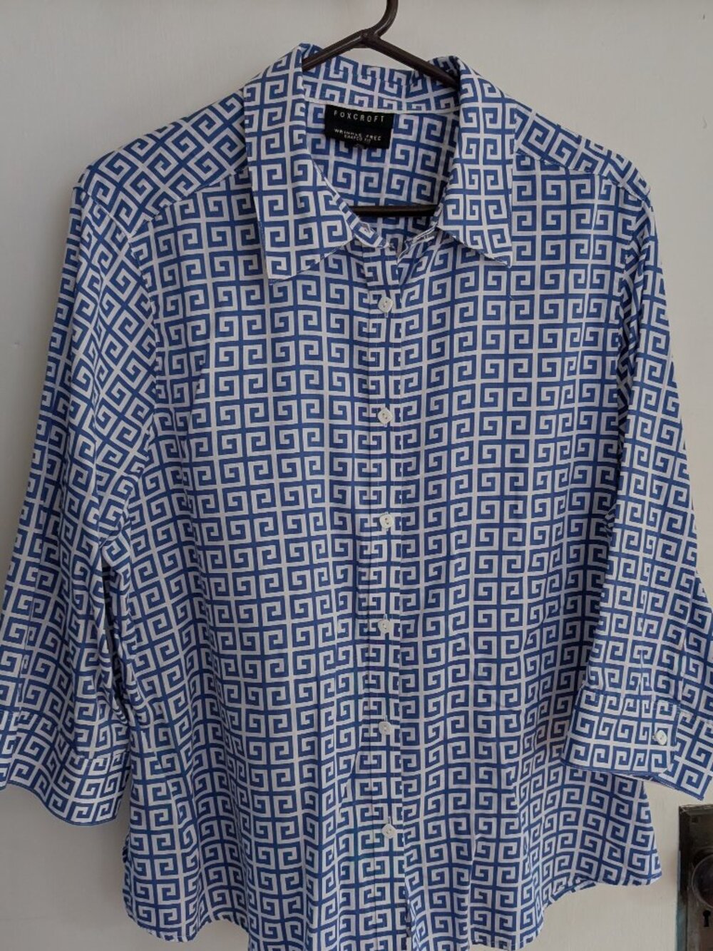 Foxcroft blouse blue and white
